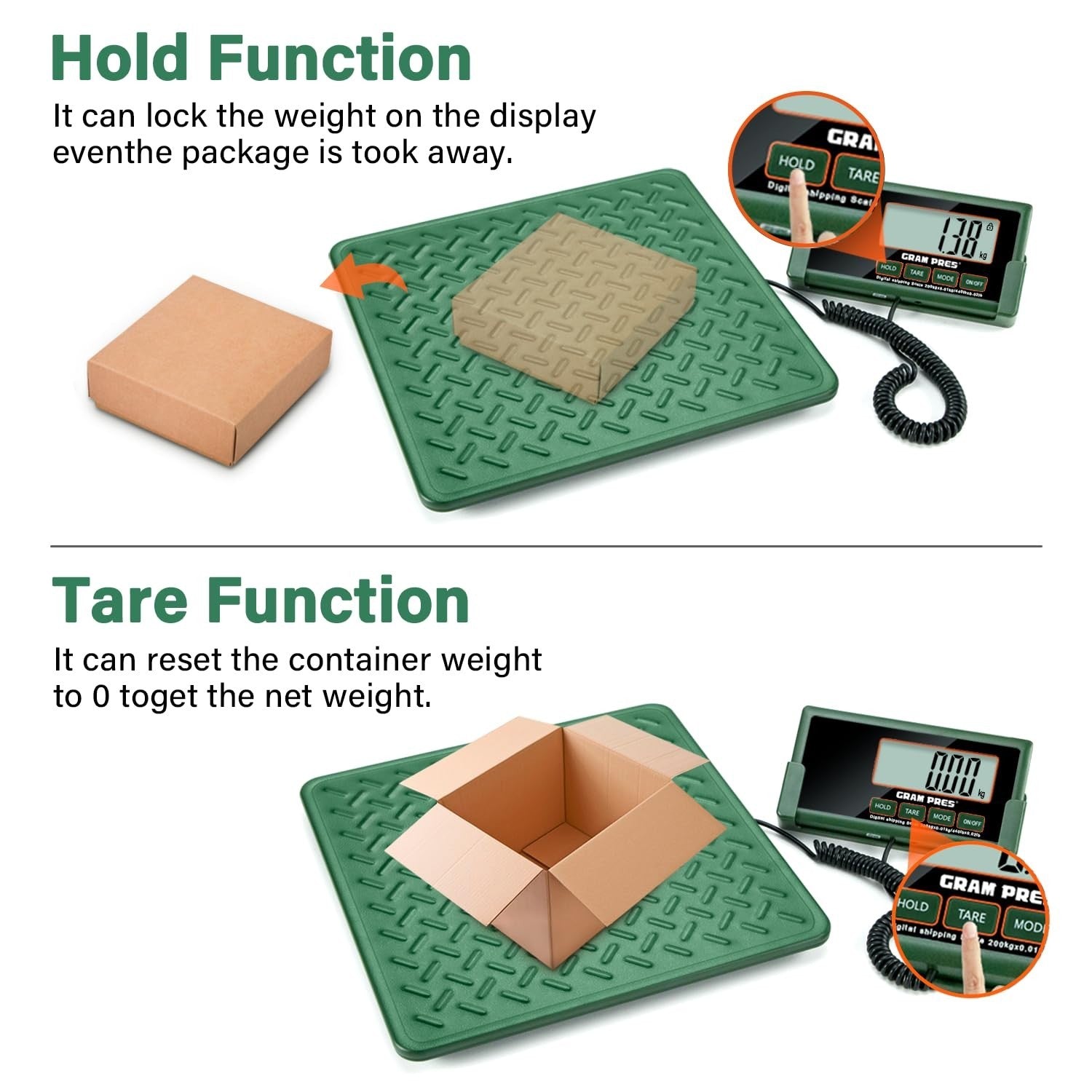 440lbs Digital Shipping Scale 10g Accuracy Alloy Steel Platform Hold Tare4