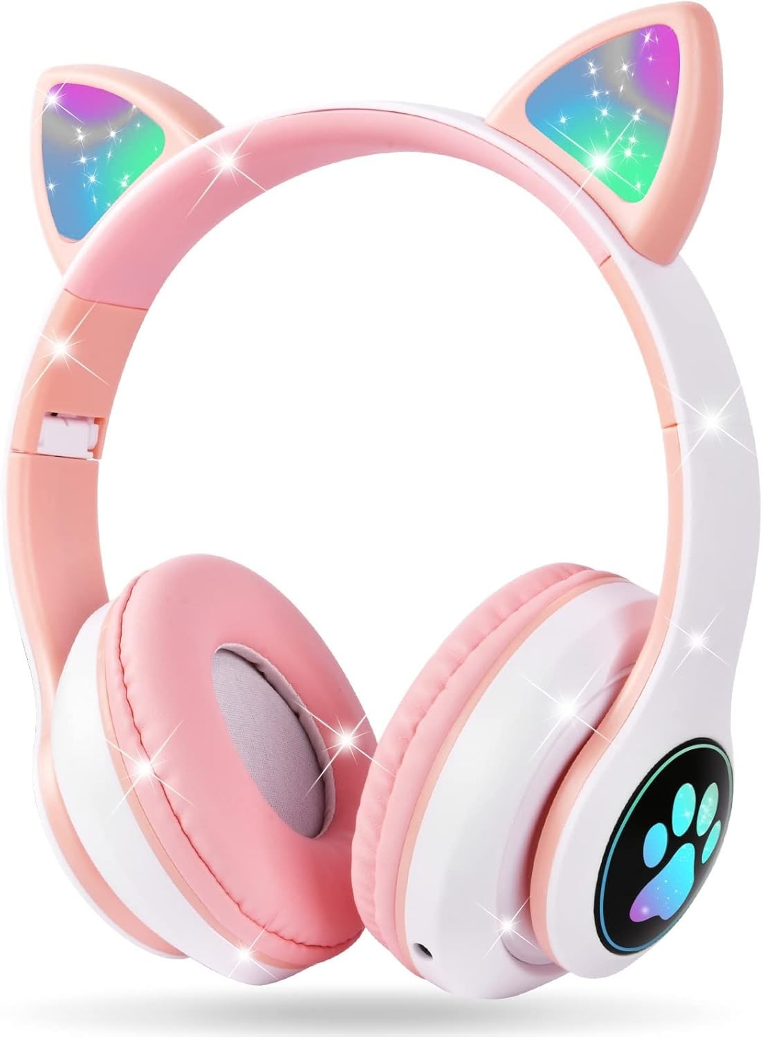 AXFEE Kids Bluetooth Headphones Cat Ear LED 105dB Over Ear Pink AKS-280