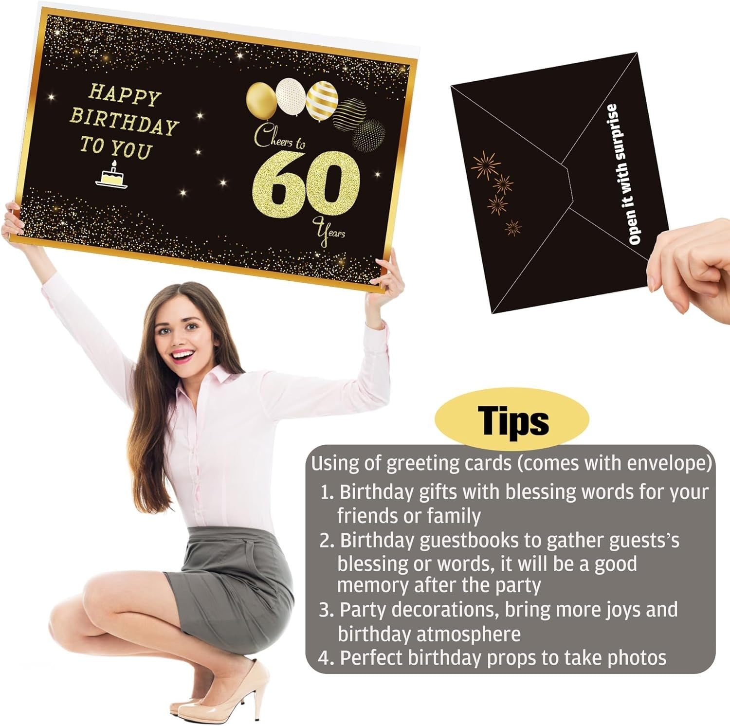 60th Birthday Card for Men & Women Happy 60 Birthday Greeting with Envelope2