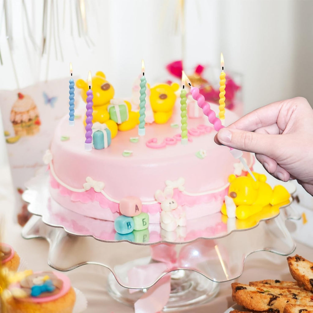 12pcs Rainbow Spiral Birthday Cake Candles with Holders Party Decoration3