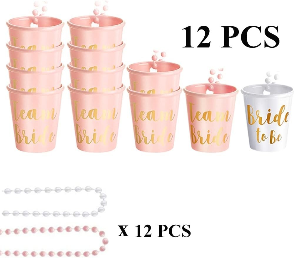 12pcs Bridal Shot Glass Necklace Set Bride to Be Team Bride Party Glasses4
