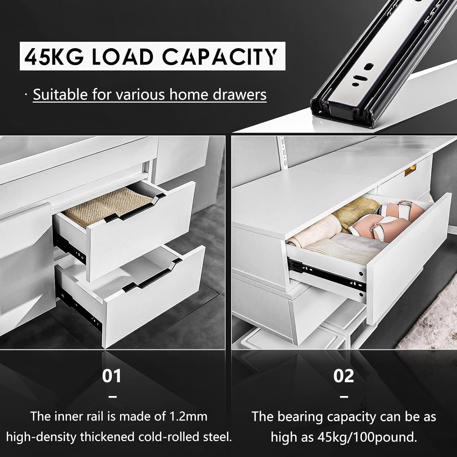 AOLISHENG 550mm Drawer Runners Heavy Duty 45kg Ball Bearing Slides 5 Pairs4