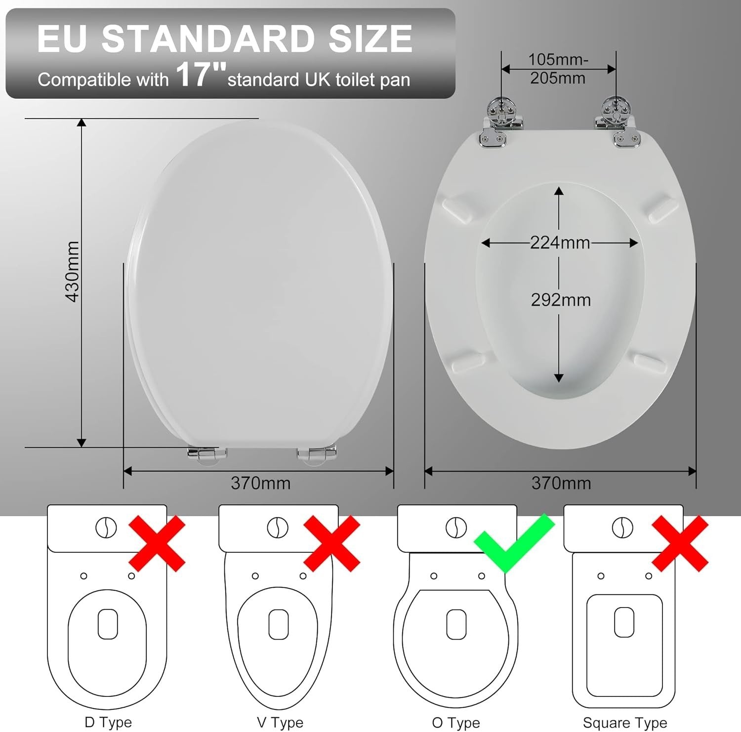 Angel Shield Antibacterial Wooden Toilet Seat Soft Close Adjustable Hinges White1