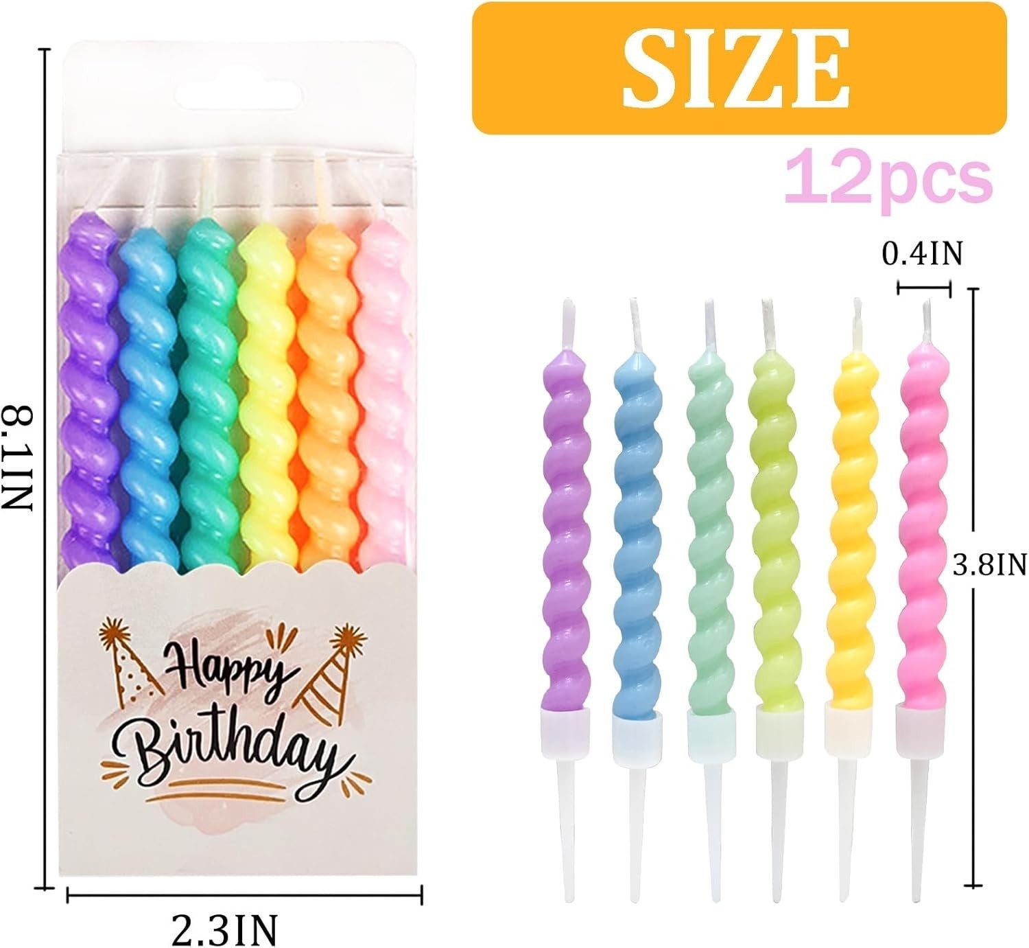 12pcs Rainbow Spiral Birthday Cake Candles with Holders Party Decoration4