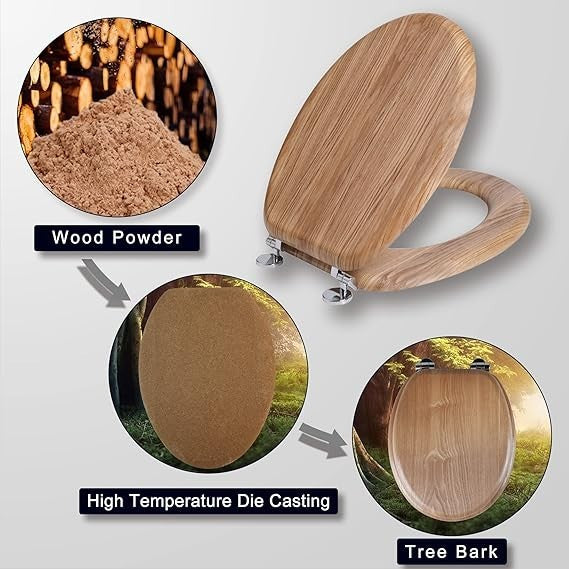 Angel Shield Solid Oak Wooden Toilet Seat Oval Adjustable Hinges Easy Fit3