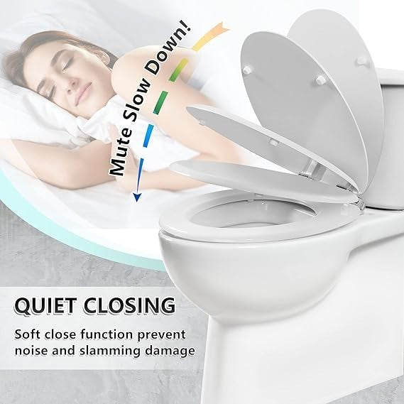Angel Shield Soft Close Wooden Toilet Seat White Oval Quick Release Adjustable2