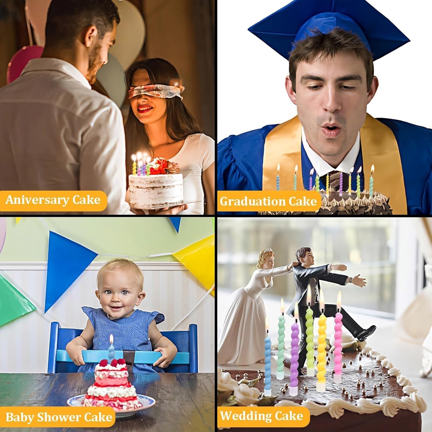 12pcs Rainbow Spiral Birthday Cake Candles with Holders Party Decoration6