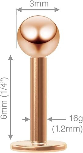 2pcs 16G Rose Gold Labret Studs Stainless Steel Flat Back Lip Ring Piercing1