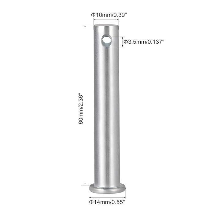 10pcs 10mm x 60mm Clevis Pins Flat Head Zinc-Plated Steel Single Hole1