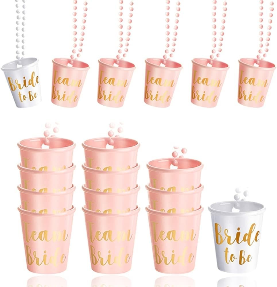 12pcs Bridal Shot Glass Necklace Set Bride to Be Team Bride Party Glasses0