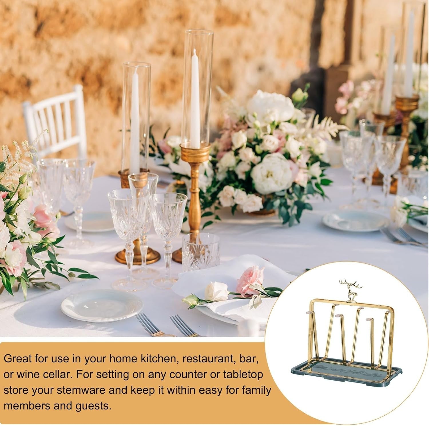 6 Cup Mug Drying Rack with Drain Tray Stainless Steel Countertop Gold3