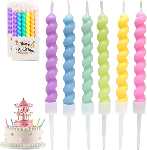 12pcs Rainbow Spiral Birthday Cake Candles with Holders Party Decoration0