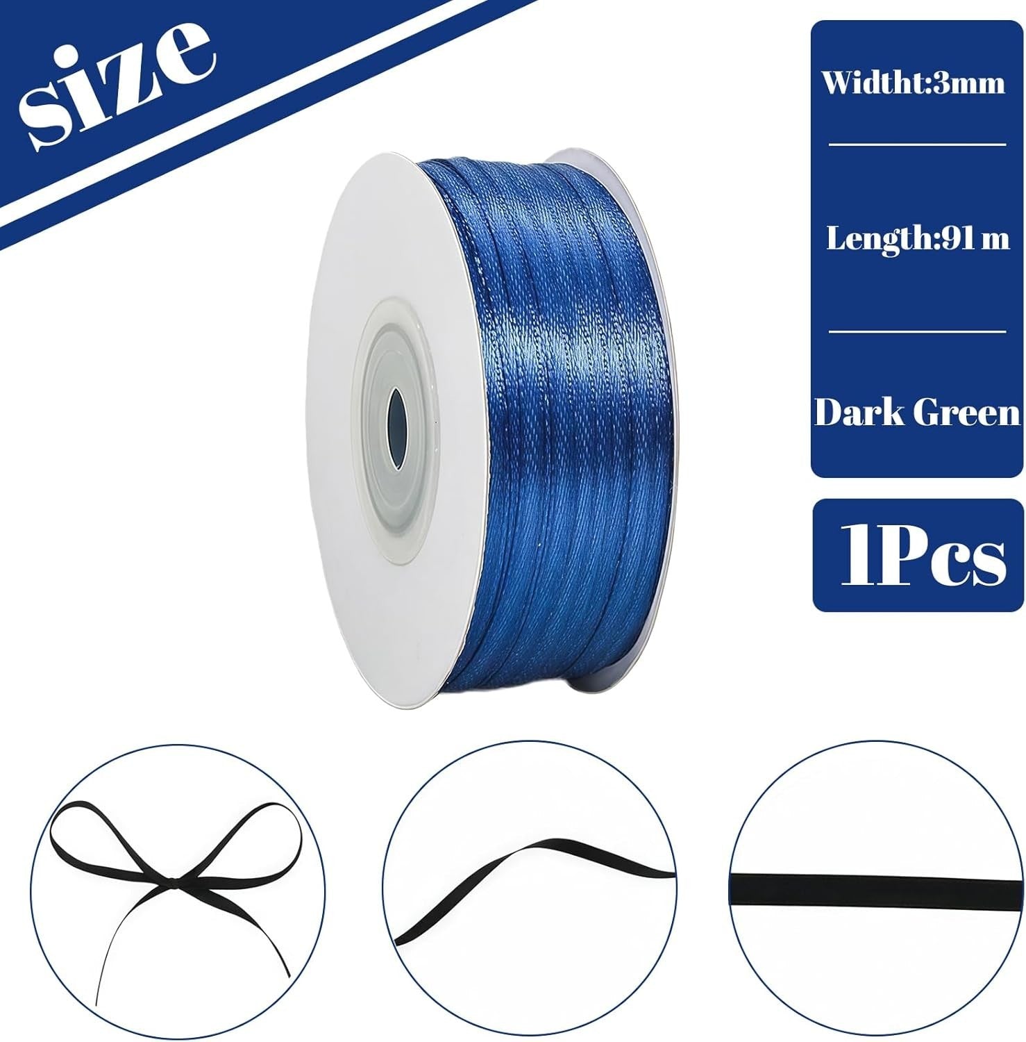 3mm x 91m Navy Blue Satin Ribbon Thin Dark Blue Gift Wrapping Craft Ribbon1