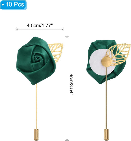 10 Pack Dark Green Rose Boutonnieres Lapel Pins for Men Wedding Prom Party1