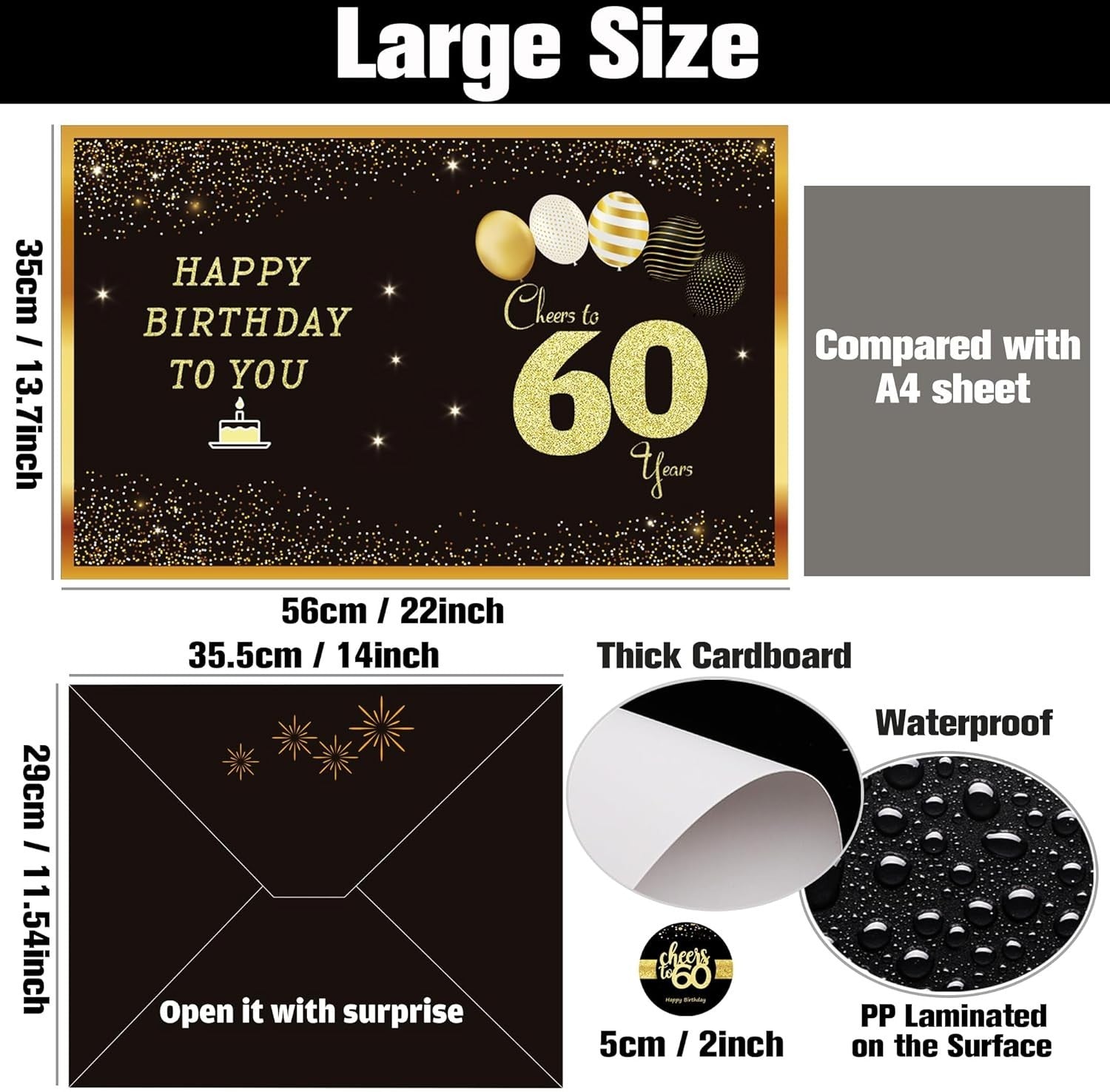 60th Birthday Card for Men & Women Happy 60 Birthday Greeting with Envelope1