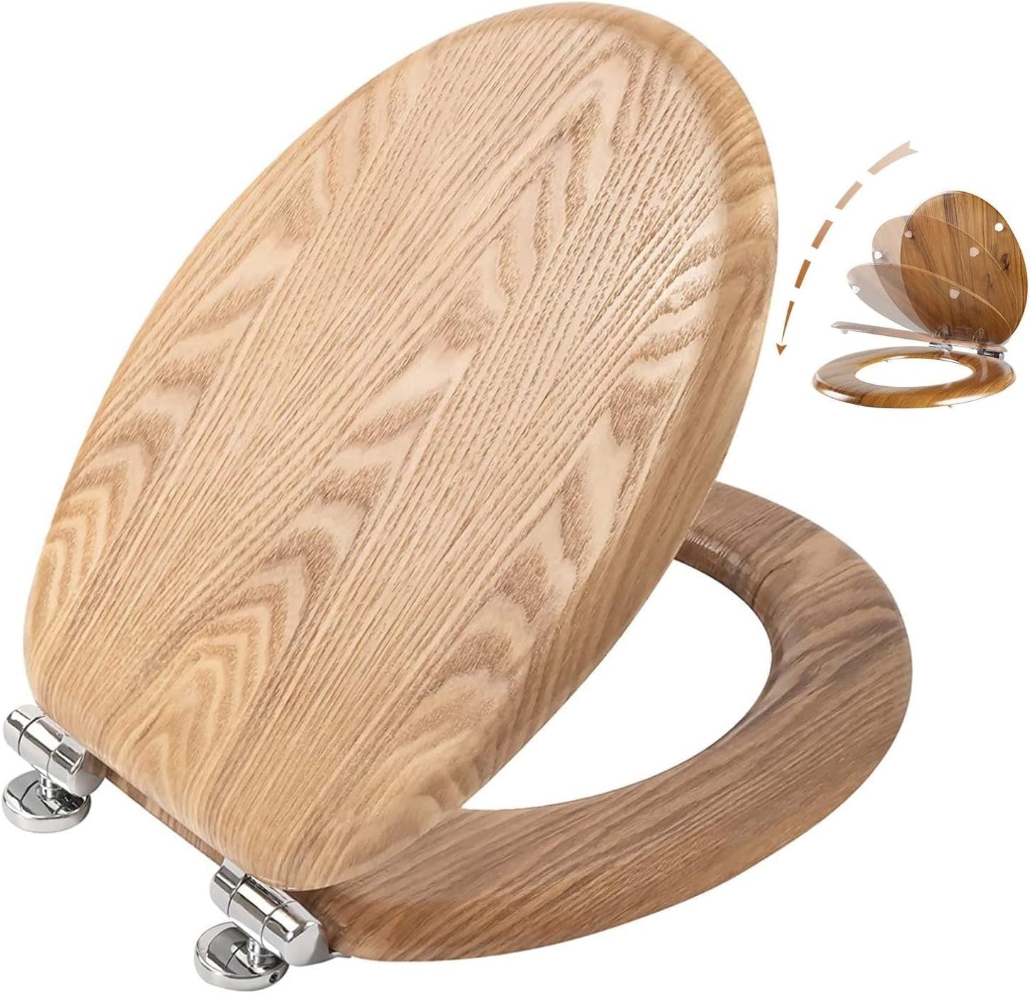 Angel Shield Solid Oak Wooden Toilet Seat Antibacterial Adjustable Hinges Oval0