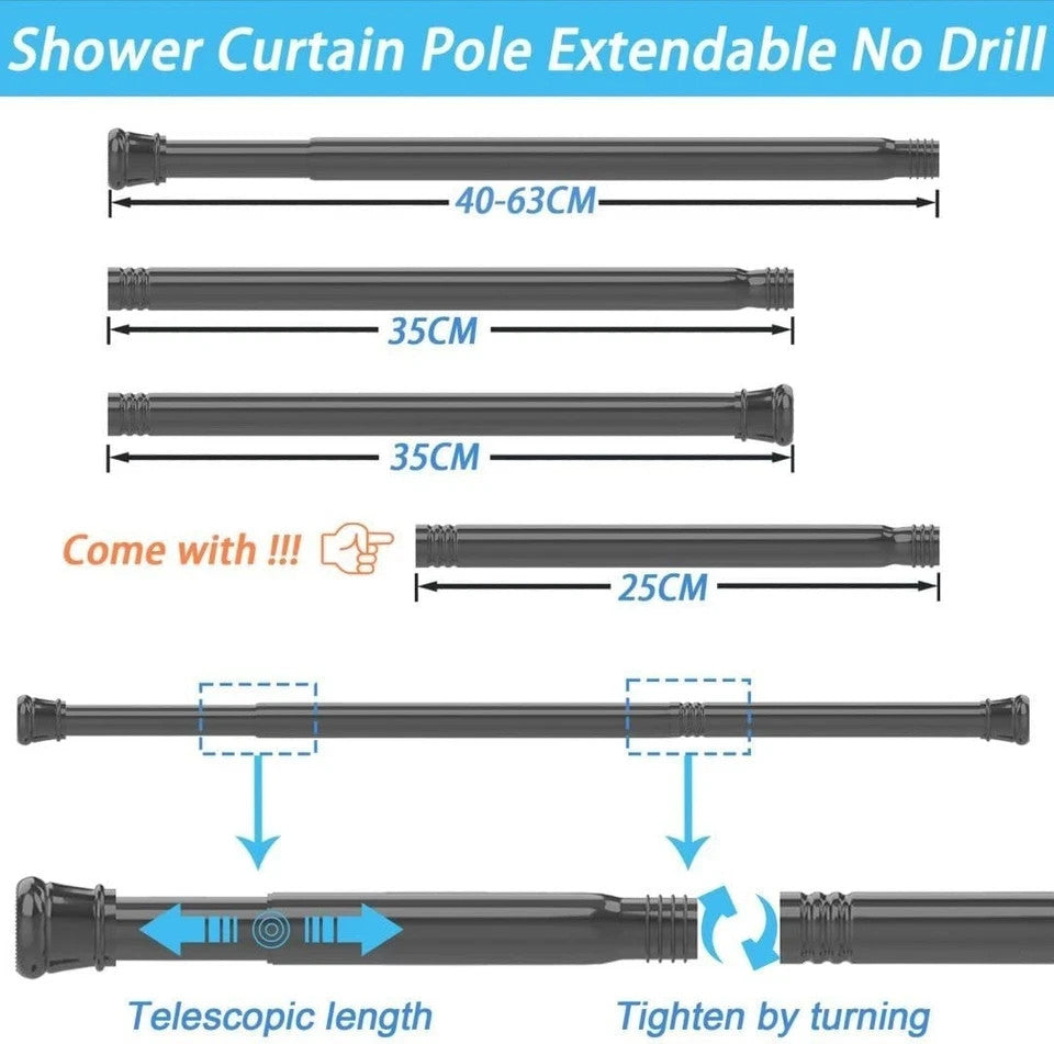 Aiitomg Tension Rod 73-145 cm No-Drill Extendable Shower/Window/Wardrobe Rail Wh3