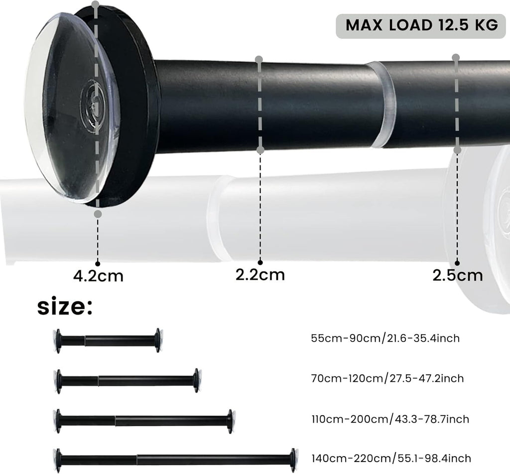 Bicolic Extendable Shower Curtain Pole No Drill Tension Rod 140–250cm Black1