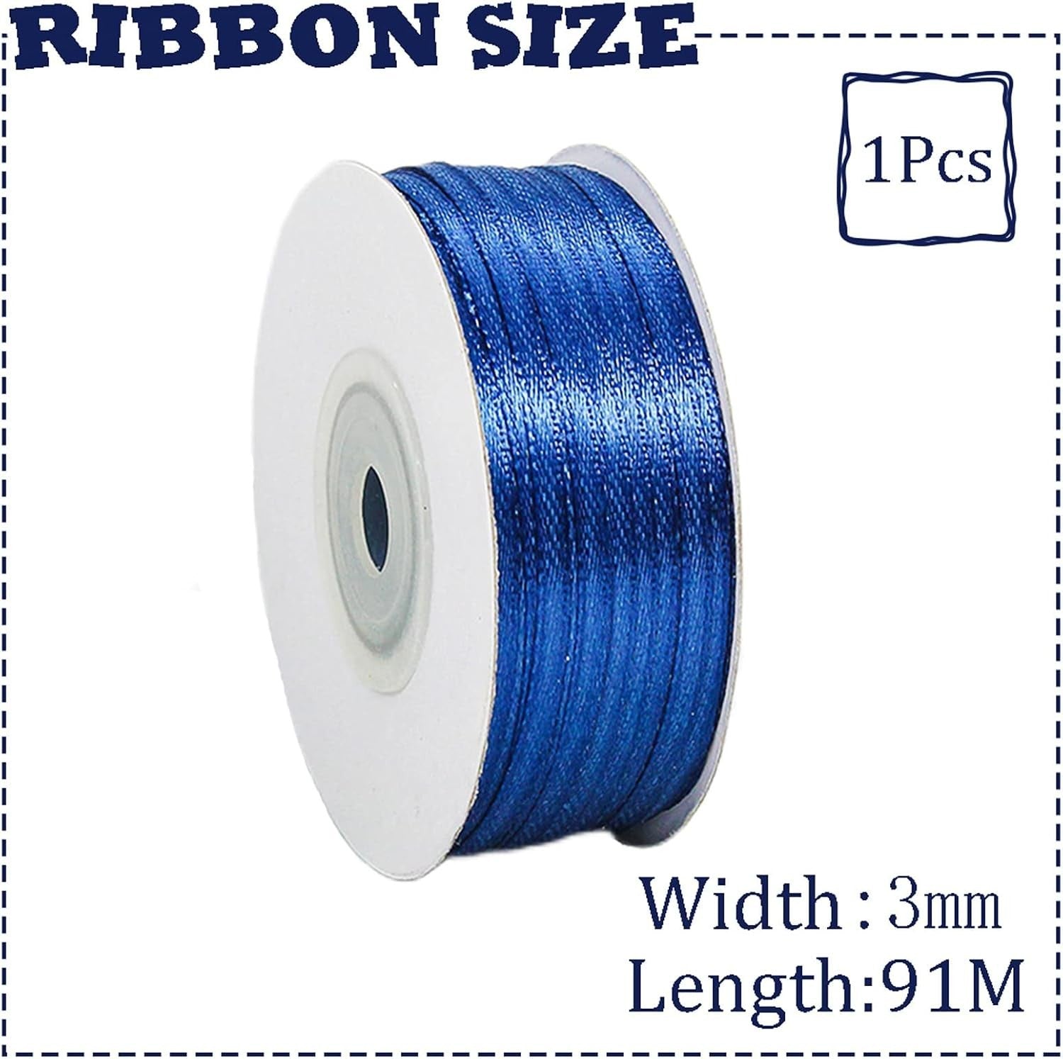 3mm x 91m Navy Blue Satin Ribbon Slim Dark Blue Craft Gift Wrapping Ribbon1