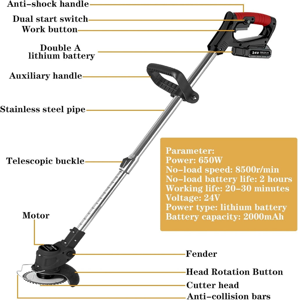 21V Cordless Grass Strimmer Telescopic Lightweight Trimmer 2x Battery 15cm5
