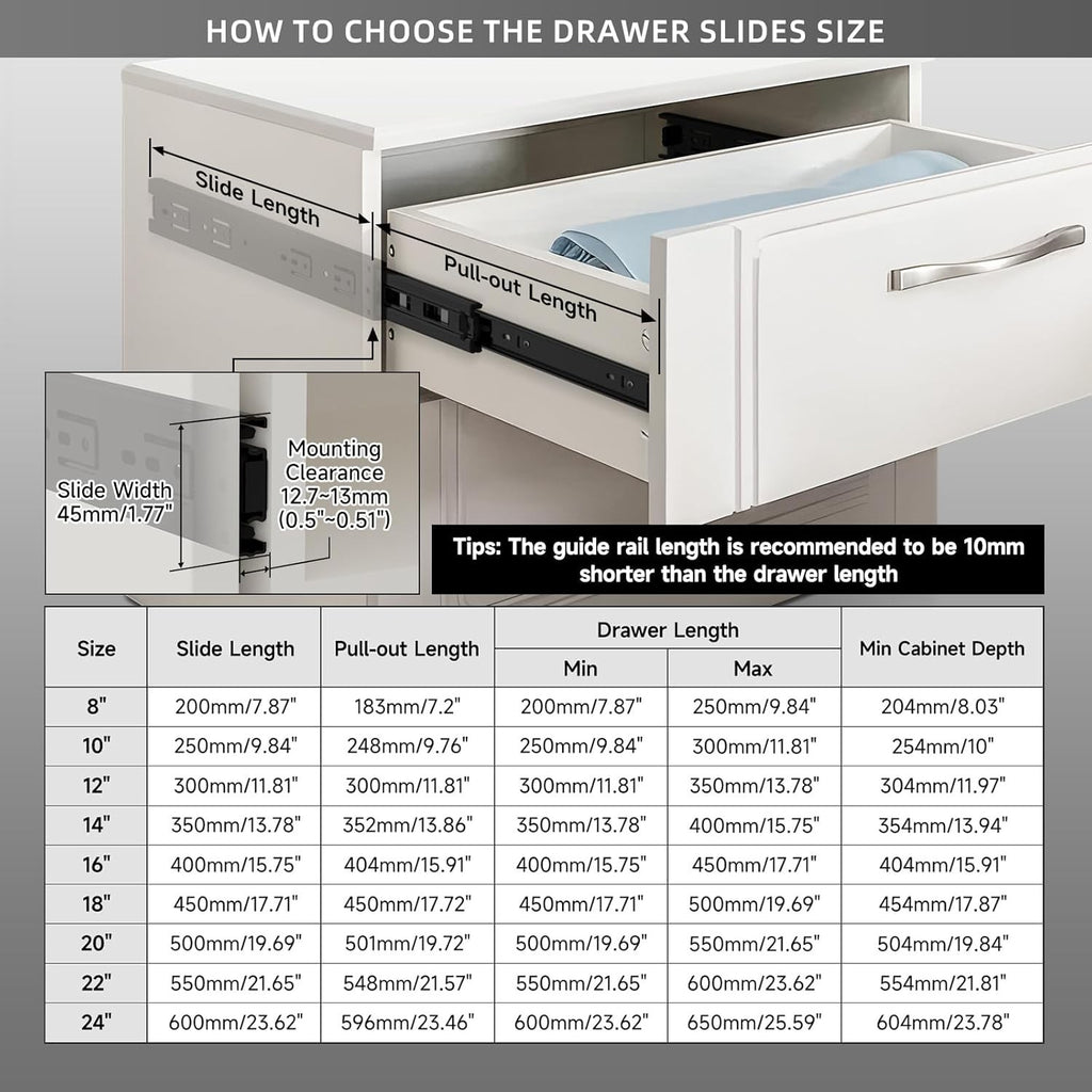 AOLISHENG 550mm Drawer Runners Heavy Duty 45kg Ball Bearing Slides 5 Pairs1