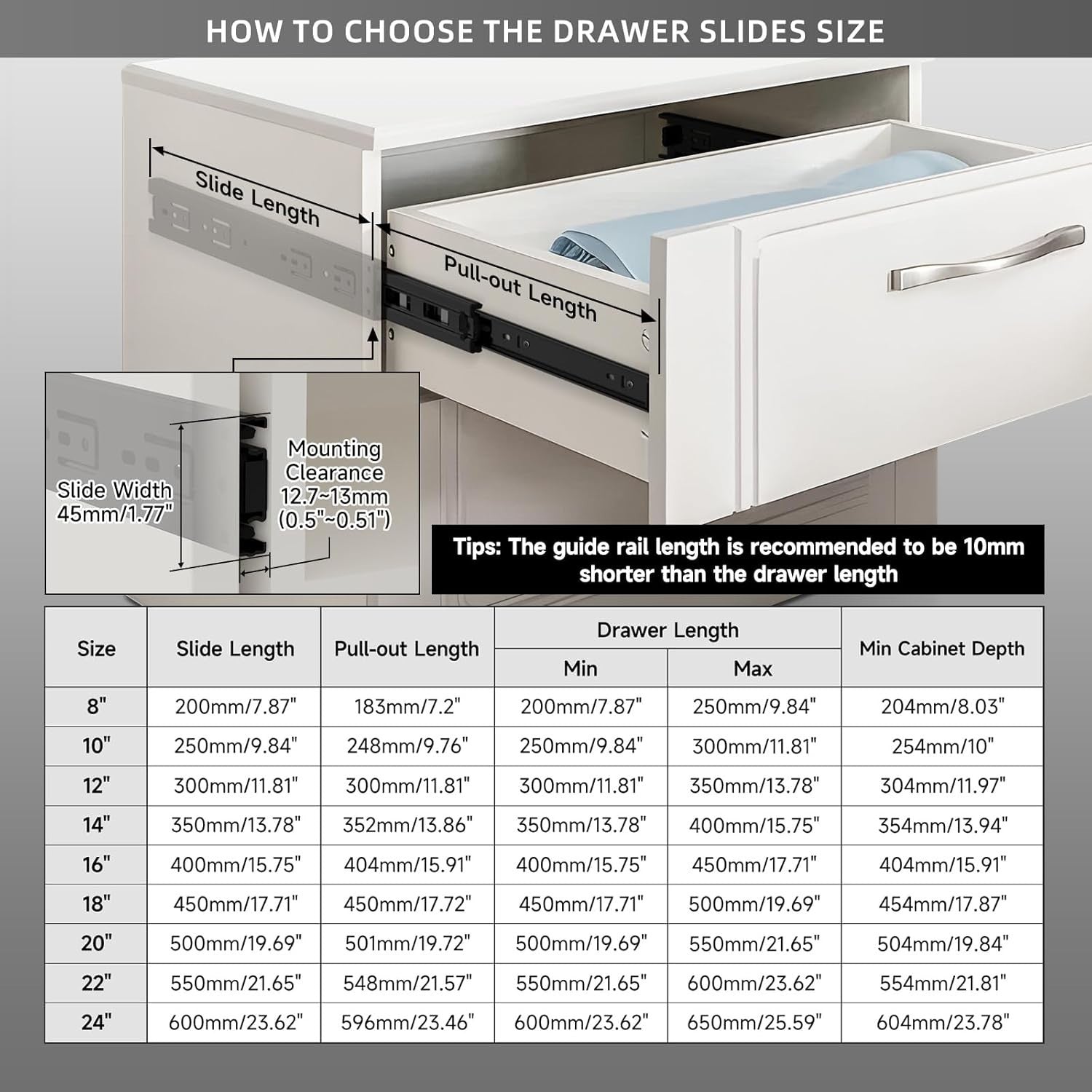 AOLISHENG 550mm Drawer Runners Heavy Duty 45kg Ball Bearing Slides 5 Pairs1