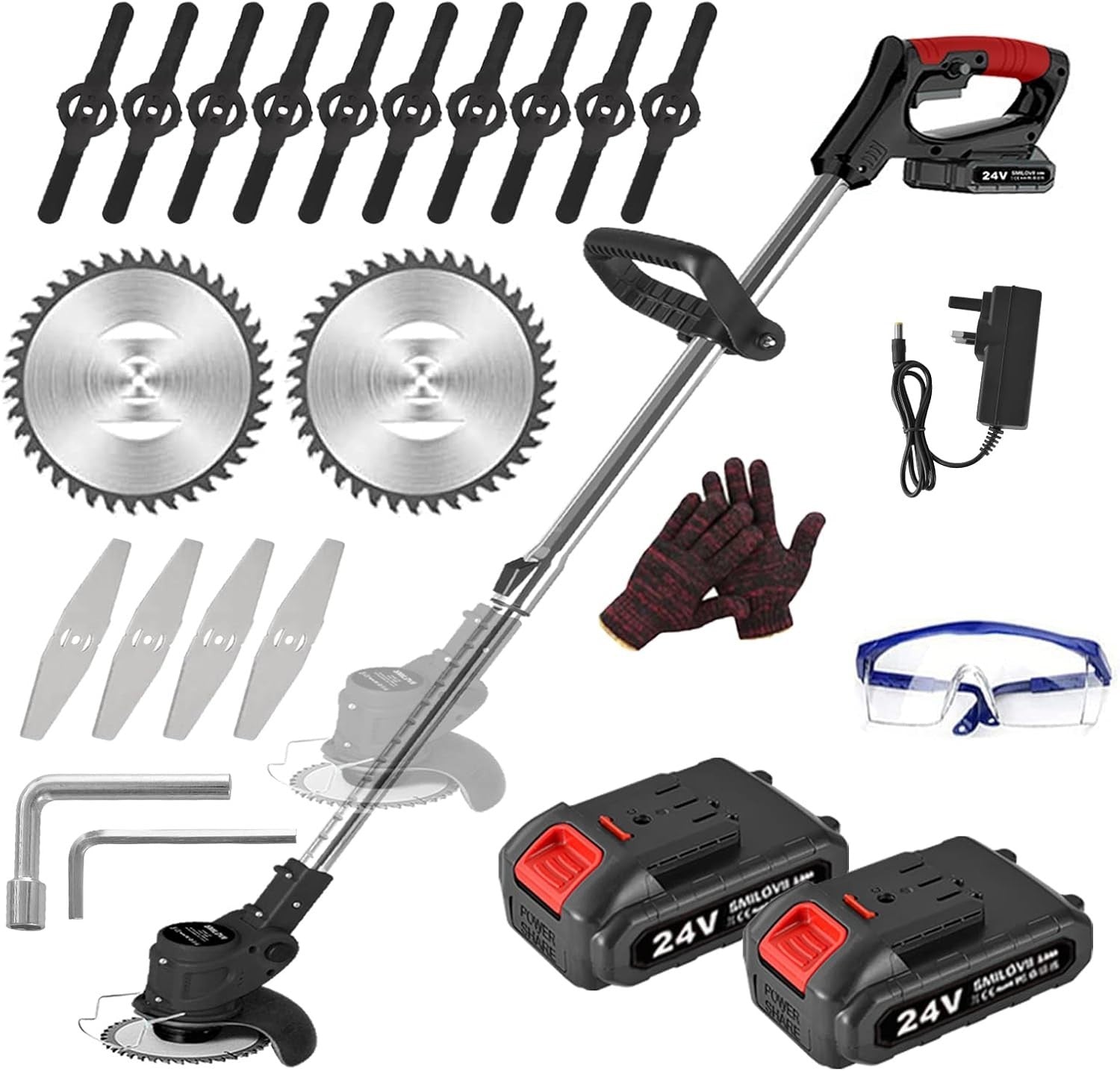 21V Cordless Grass Strimmer Telescopic Lightweight Trimmer 2x Battery 15cm0