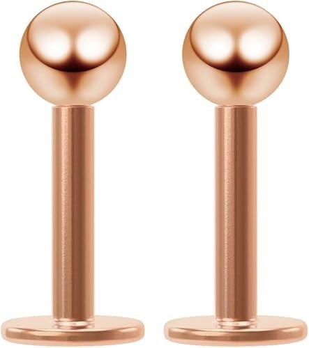 2pcs 16G Rose Gold Labret Studs Stainless Steel Flat Back Lip Ring Piercing0