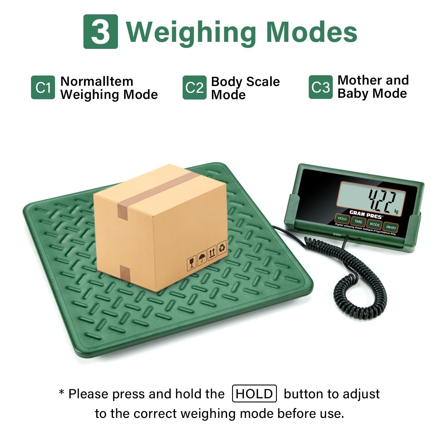 440lbs Digital Shipping Scale 10g Accuracy Alloy Steel Platform Hold Tare3