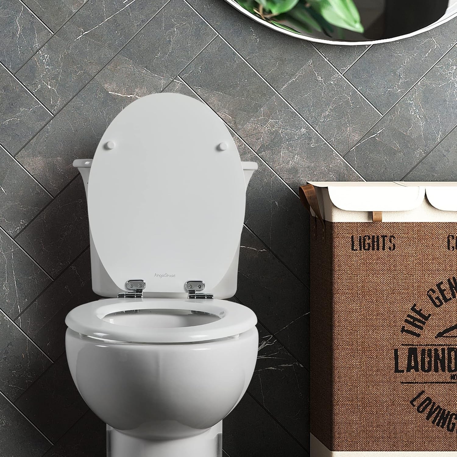 Angel Shield Antibacterial Wooden Toilet Seat Soft Close Adjustable Hinges White4