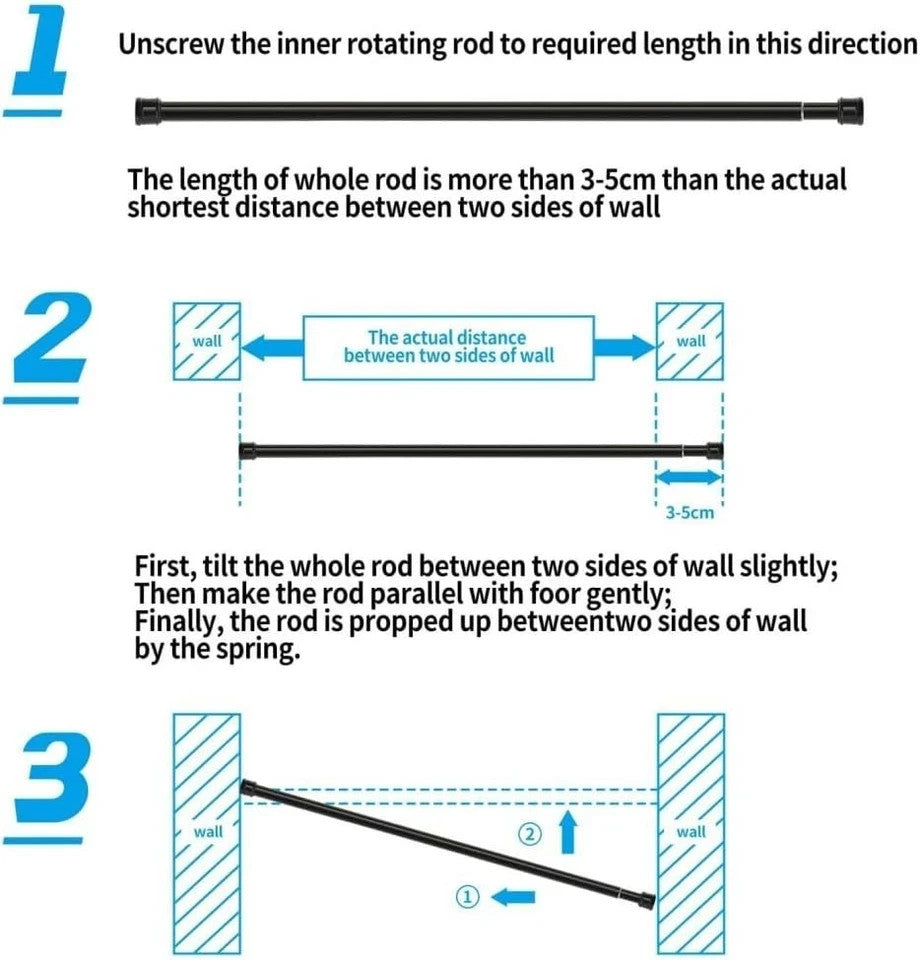 Aiitomg Tension Rod 73-145 cm No-Drill Extendable Shower/Window/Wardrobe Rail Wh1