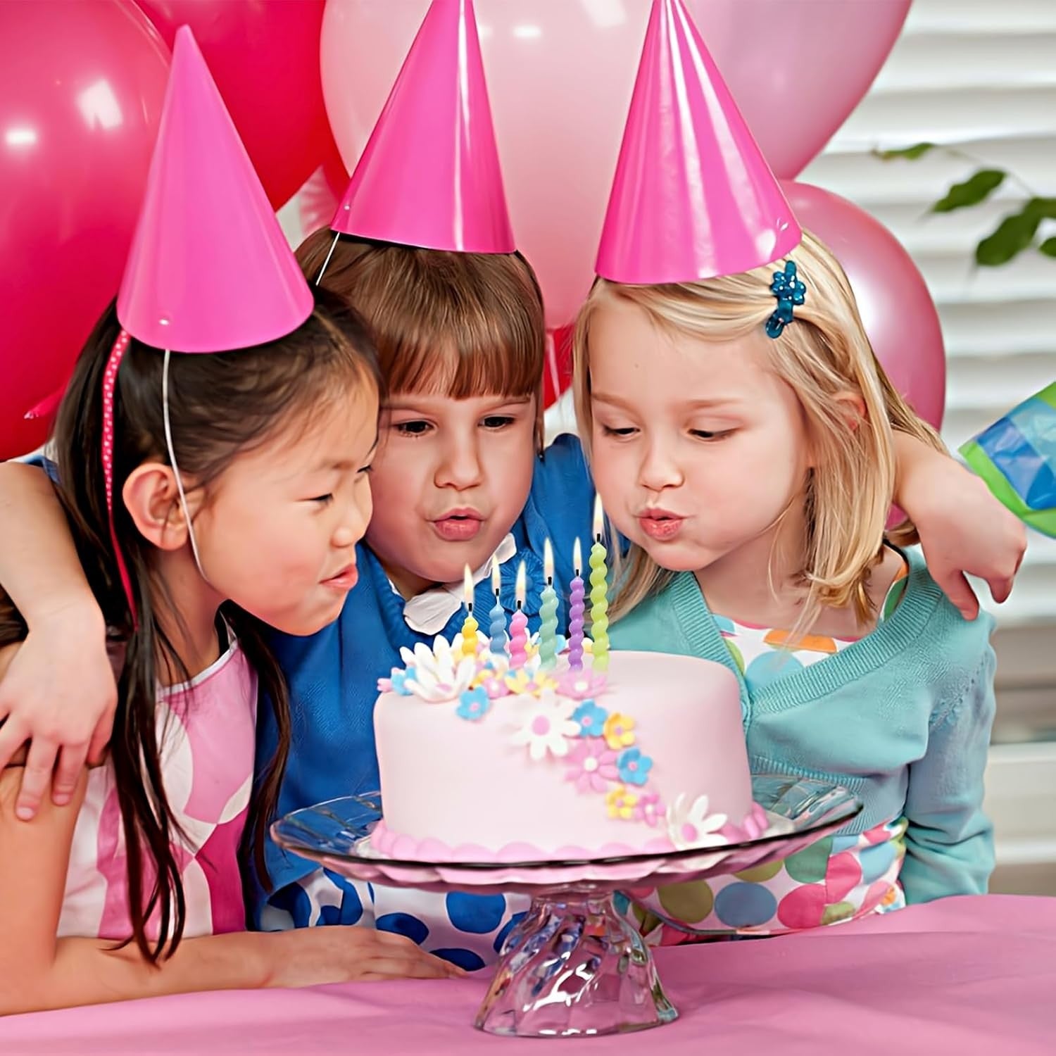 12pcs Rainbow Spiral Birthday Cake Candles with Holders Party Decoration1