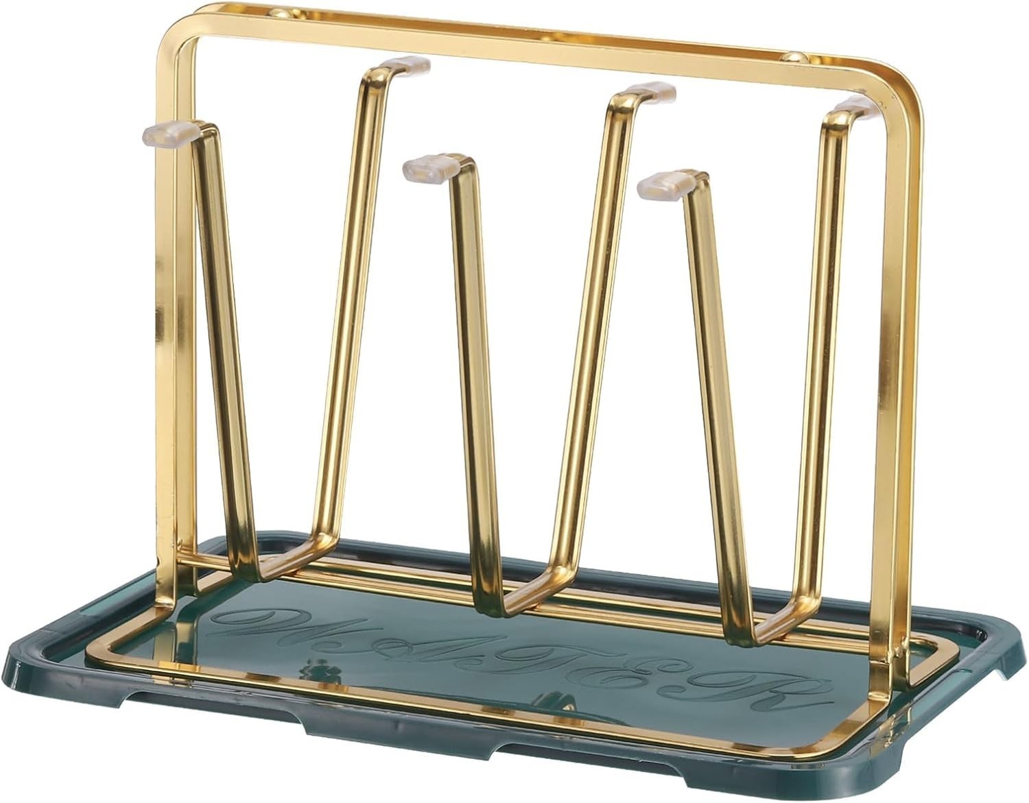 6 Cup Mug Drying Rack with Drain Tray Stainless Steel Countertop Gold0